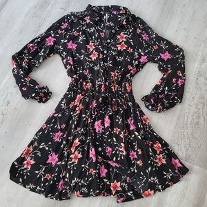 Free People Lighten Up Mini Dress Long Sleeve Shirt Dress Boho Black Size XS